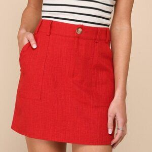Lulus Eye For Perfection Red Linen Mini Skirt - Size L